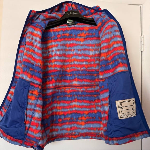 LLBean Kids Mountain Classic Fleece Hooded Jacket Boy Girl Size L 14-16 Blue Red - Picture 9 of 10